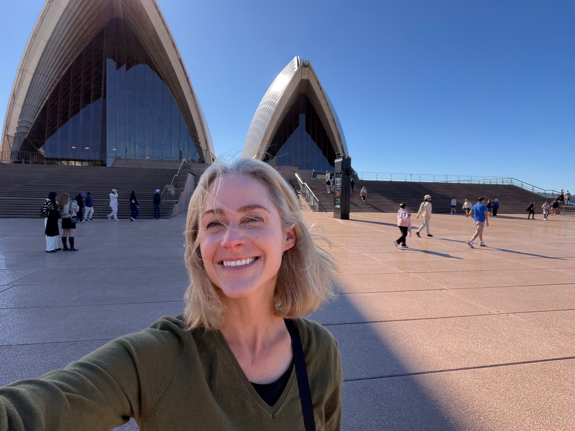 Erina Goldwasser in front of the Sydney Opera House
